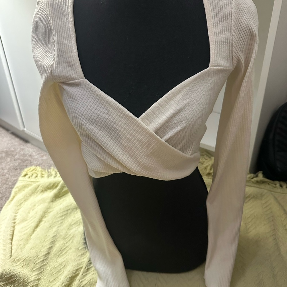 Zara Cream Ribbed Crop Top